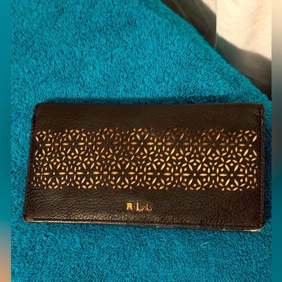 Lauren Ralph Lauren Vintage Black Leather With Gold Accents Women's Wallet - Picture 1 of 8